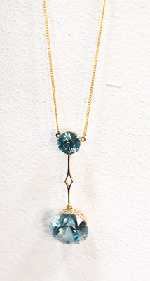 Lot 152 - A 9ct gold and blue zircon pendant necklace,...