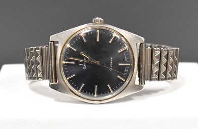 Lot 125 - An Omega stainless steel wristwatch, blue dial...