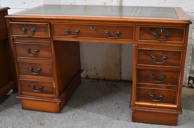 Lot 473 - A mahogany pedestal desk, the rectangular...