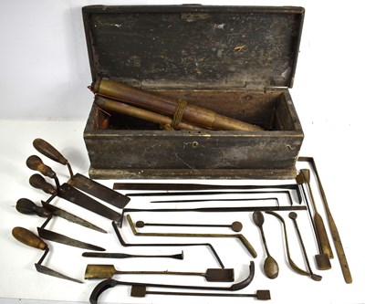 Lot 495 - A vintage wooden tool box and tools to include...