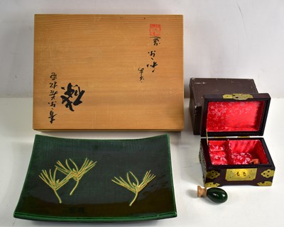 Lot 248 - A Chinese wooden jewellery box, brass bound...