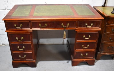 Lot 384 - A reproduction mahogany pedestal desk with...