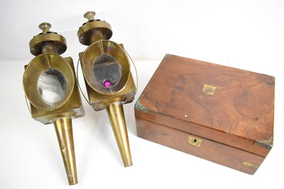 Lot 350 - A pair of antique brass carriage lanterns,...