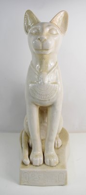 Lot 246 - A large ceramic Egyptian Sphynx cat, white...