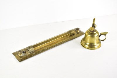 Lot 82 - A Victorian brass hand held oil lamp together...