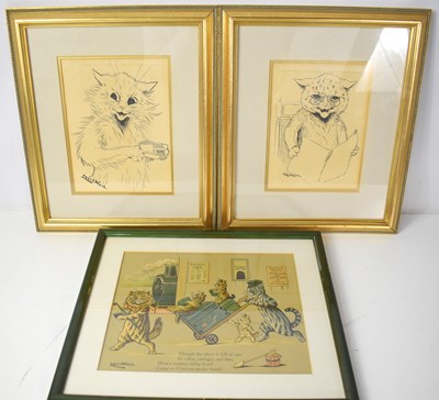 Lot 305 - Three framed and glazed Louis Wain cat prints,...