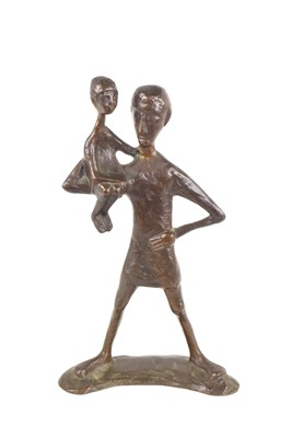 Lot 355 - A modernist bronze sculpture, father with son...