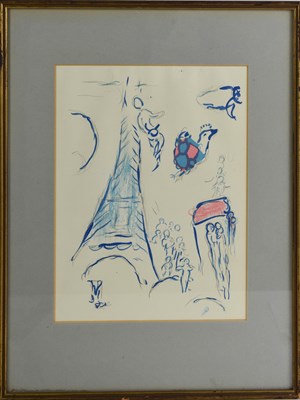 Lot 320 - Marc Chagall, La Tour Eiffel Bleue, colour...