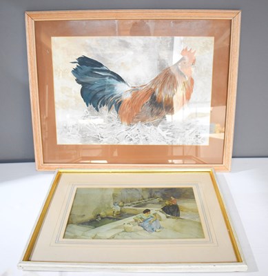 Lot 300 - A watercolour painting of a cockerel signed...