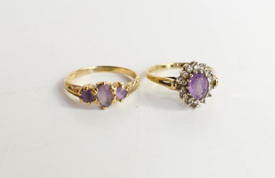 Lot 192 - Two 9ct gold and amethyst set rings, one set...