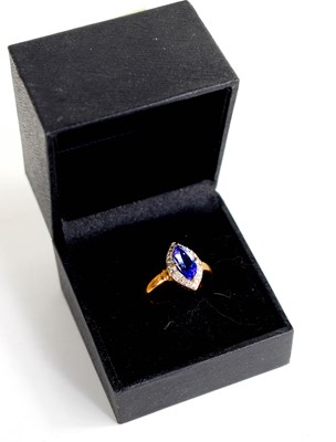 Lot 213 - A 9ct gold and marquise tanzanite ring, 2.6g,...