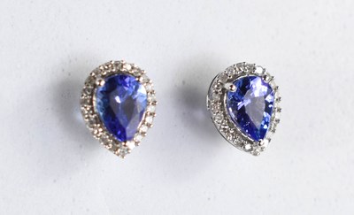 Lot 224 - A pair of 9ct gold and tanzanite earrings,...