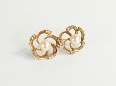 Lot 259 - A pair of 9ct gold, pearl and diamond earrings,...