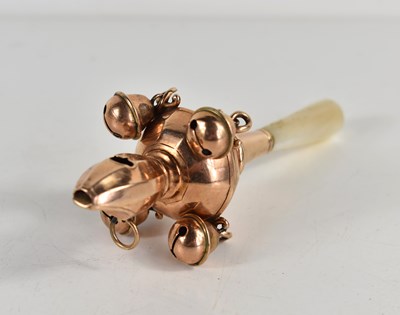 Lot 270 - A 9ct gold baby's rattle with whistle, mother...