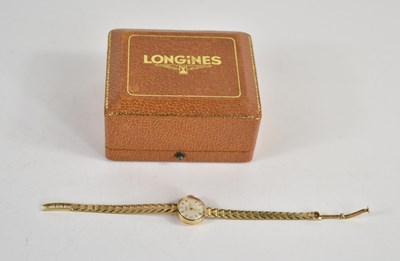 Lot 345 - A Longines 9ct gold ladies cocktail watch on a...