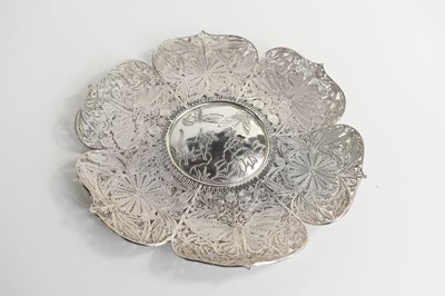 Lot 380 - A Chinese silver filigree dish, the centre...