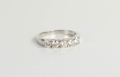 Lot 279 - 18ct white gold five-stone diamond ring, the...