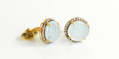 Lot 288 - A pair of rose-carved aquamarine and diamond...