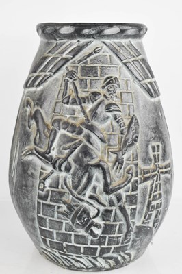 Lot 205 - A large pottery vase, depicting donkey bucking...