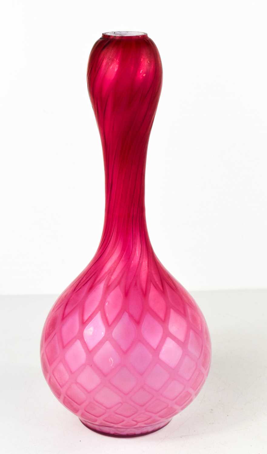 Lot 249 - A late 19th century pink quilted satin vase by...