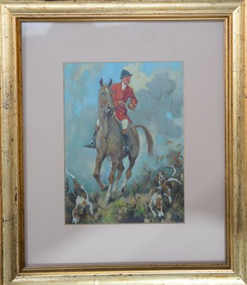 Lot 48 - A 20th century oil on board depicting a hunt,...