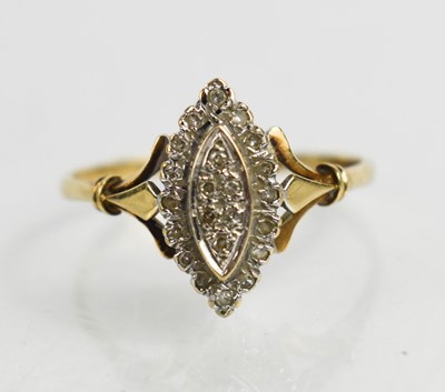 Lot 41 - A 9ct gold Art Deco style marquise set diamond...