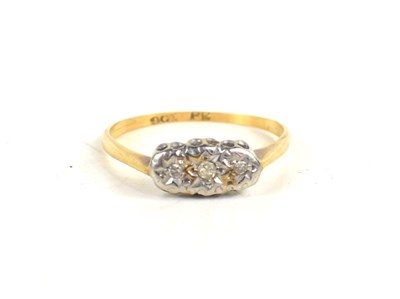 Lot 89 - A 9ct gold and diamond ring, three chip...