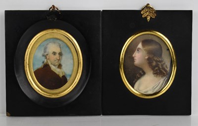 Lot 77 - Two Victorian miniature oval portraits, one of...