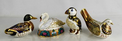 Lot 160 - Four Royal Crown Derby paperweights; puffin,...