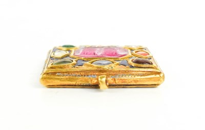 Lot 14 - An Indian Mughal gold & enamel amulet pendant,...