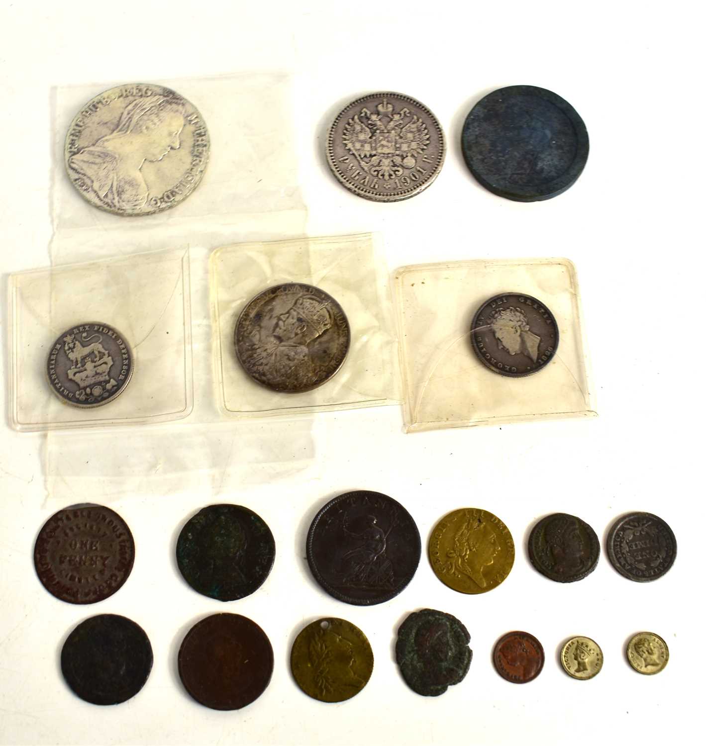 Lot 380 - A group of coins and tokens to include to...
