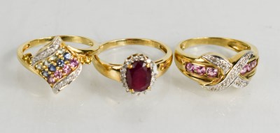 Lot 189 - A 9ct gold, diamond and pink sapphire ring,...