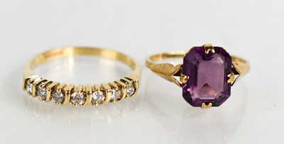 Lot 96 - An antique 9ct gold and amethyst ring, size M,...