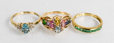 Lot 199 - Two 9ct gold rings set with coloured gemstones,...