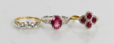 Lot 193 - A 9ct white gold, pink sapphire and diamond...