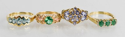 Lot 196 - A 9ct gold and five stone topaz ring, a 9ct...