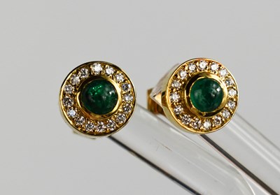 Lot 131 - A pair of 18ct gold, emerald and diamond...