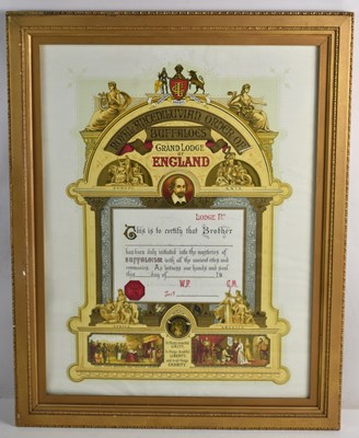 Lot 465 - A framed Royal Antediluvian Order of Buffaloes...