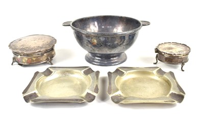 Lot 243 - Two silver ring boxes, one lined in blue...