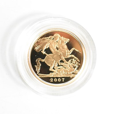 Lot 304 - A Royal Mint gold proof sovereign dated 2007,...