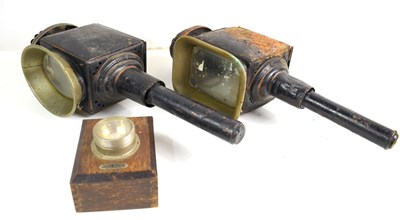Lot 346 - Two antique carriage lamps, black painted...