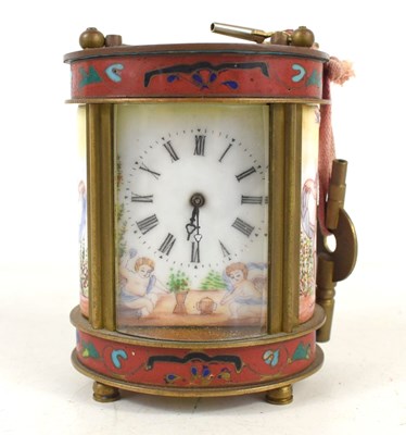 Lot 364 - A small French-style brass and enamel carriage...