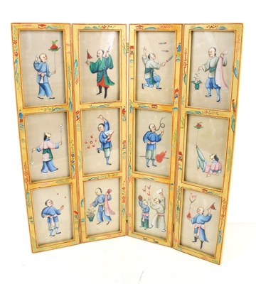 Lot 135 - A Chinese folding screen containing twelve...