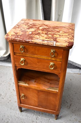 Lot 521 - A French bedside cabinet, with marble top, two...