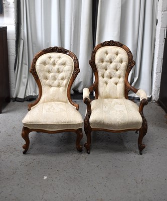 Lot 525 - A his & hers Victorian mahogany pair of chairs,...