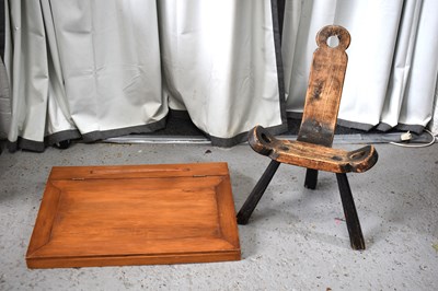 Lot 539 - An oak wooden tripod chair together with an...