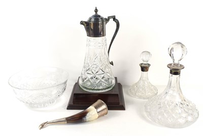 Lot 246 - Two silver plate and cut glass ships decanters,...