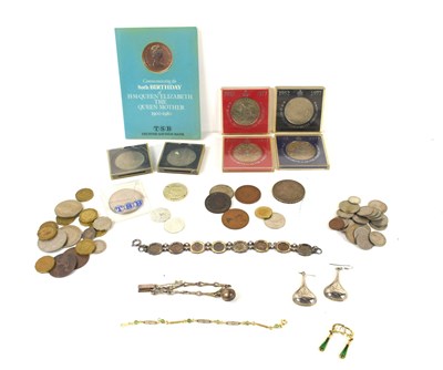 Lot 169 - A threepence coin bracelet, a group of coins...