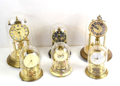 Lot 362 - Six vintage mantle clocks, all with domes,...