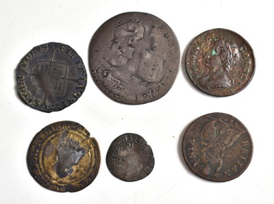 Lot 156 - A group of coins to include Charles II copper...